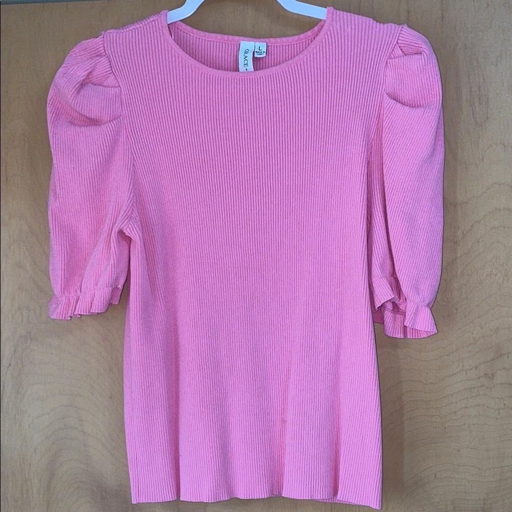 Grace + Karma Pink Puff Sleeve Top sweater top size large